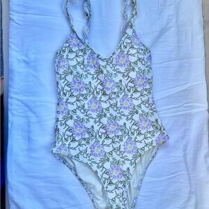 Roller Rabbit White and Purple Floral Kids Swim One Piece